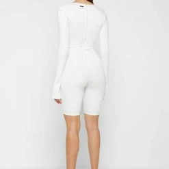 Woman Jumpsuits Pleated Vegan Leather & Bandage Playsuit - White JUMPSUITS & PLAYSUITS