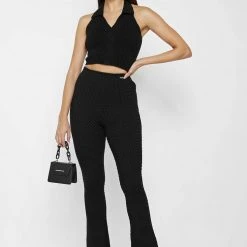 Woman Trousers Bubble Knit Trousers - Black