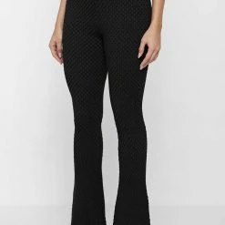 Woman Trousers Bubble Knit Trousers - Black