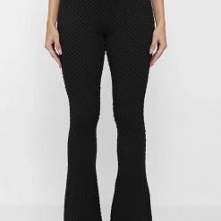Woman Trousers Bubble Knit Trousers - Black