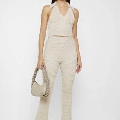 Woman Trousers Bubble Knit Trousers - Beige