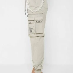 Woman Trousers Cargo Pants With Frosted Chain - Beige