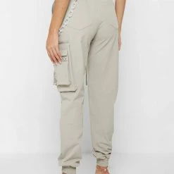 Woman Trousers Cargo Pants With Frosted Chain - Beige