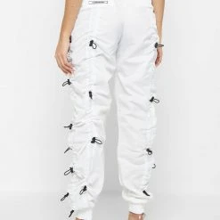 Woman Trousers Nylon Bungee Ruched Cargo Pants - White/Black CARGO PANTS & JOGGERS