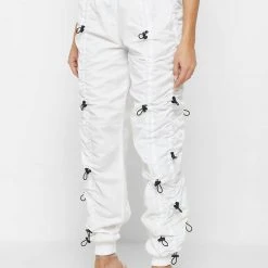 Woman Trousers Nylon Bungee Ruched Cargo Pants - White/Black CARGO PANTS & JOGGERS