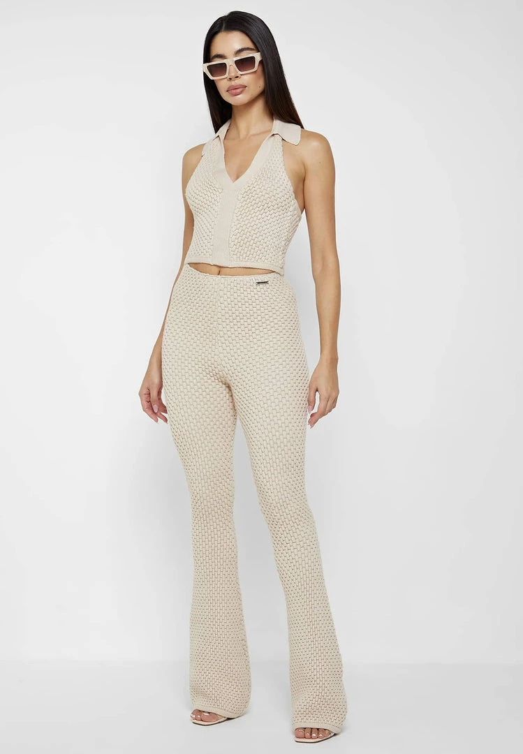 Woman Tops TOPS & T SHIRTS Bubble Knit Polo Crop Top - Beige