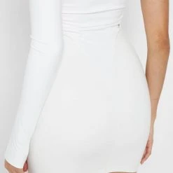 Woman Dresses Asymmetric Bandage & Vegan Leather Dress - White