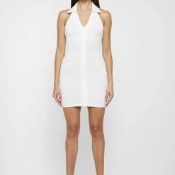 Woman Dresses Bubble Knit Polo Dress - White