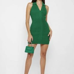 Woman Dresses Bubble Knit Polo Dress - Green
