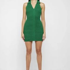 Woman Dresses Bubble Knit Polo Dress - Green