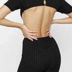 Woman Jumpsuits Knitted Backless Jumpsuit - Black