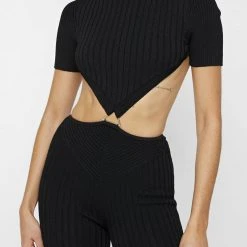 Woman Jumpsuits Knitted Backless Jumpsuit - Black