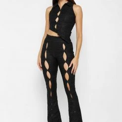 Woman Tops Asymmetric Shirred Mesh Top - Black