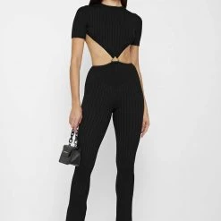 Woman Jumpsuits Knitted Backless Jumpsuit - Black