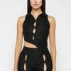 Woman Tops Asymmetric Shirred Mesh Top - Black