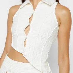 Woman Tops TOPS & T SHIRTS Asymmetric Shirred Mesh Top - Off White