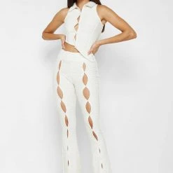 Woman Tops TOPS & T SHIRTS Asymmetric Shirred Mesh Top - Off White