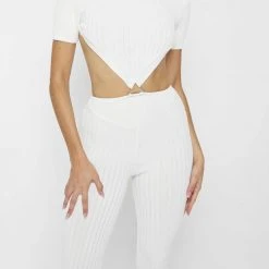 Woman Jumpsuits Knitted Backless Jumpsuit - Off White