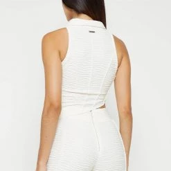 Woman Tops TOPS & T SHIRTS Asymmetric Shirred Mesh Top - Off White