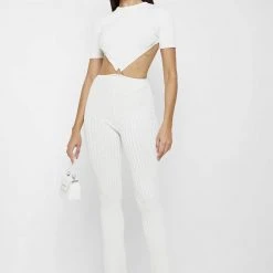 Woman Jumpsuits Knitted Backless Jumpsuit - Off White