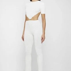 Woman Jumpsuits Knitted Backless Jumpsuit - Off White