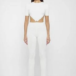 Woman Jumpsuits Knitted Backless Jumpsuit - Off White