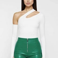 Woman Tops Asymmetric Bodysuit With Sleeve - White
