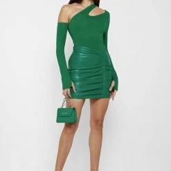 Woman Tops Asymmetric Bodysuit With Sleeve - Green