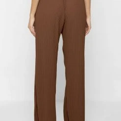 Woman Trousers Pleated Wide Leg Trousers - Brown