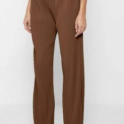 Woman Trousers Pleated Wide Leg Trousers - Brown
