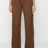 Woman Trousers Pleated Wide Leg Trousers - Brown