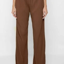Woman Trousers Pleated Wide Leg Trousers - Brown