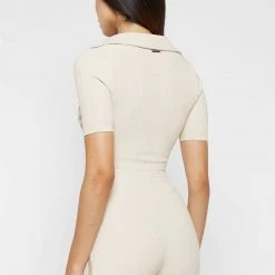 Woman Tops BODYSUITS Limited Edition Ribbed Polo Bodysuit - Beige