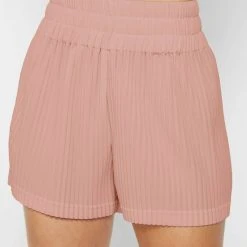 Woman Shorts Pleated High Waisted Shorts - Pink