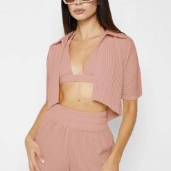 Woman Shorts Pleated High Waisted Shorts - Pink