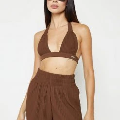 Woman Shorts Pleated High Waisted Shorts - Brown