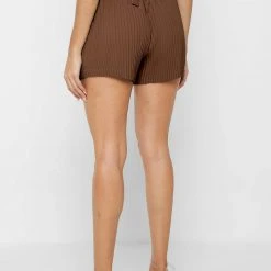 Woman Shorts Pleated High Waisted Shorts - Brown
