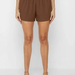 Woman Shorts Pleated High Waisted Shorts - Brown