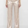 Woman Trousers Zig Zag Satin Fit And Flare Trousers - Beige