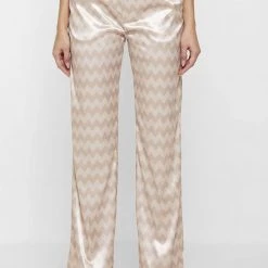 Woman Trousers Zig Zag Satin Fit And Flare Trousers - Beige