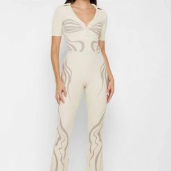 Woman Leggings Limited Edition Ribbed Fit & Flare Leggings - Beige
