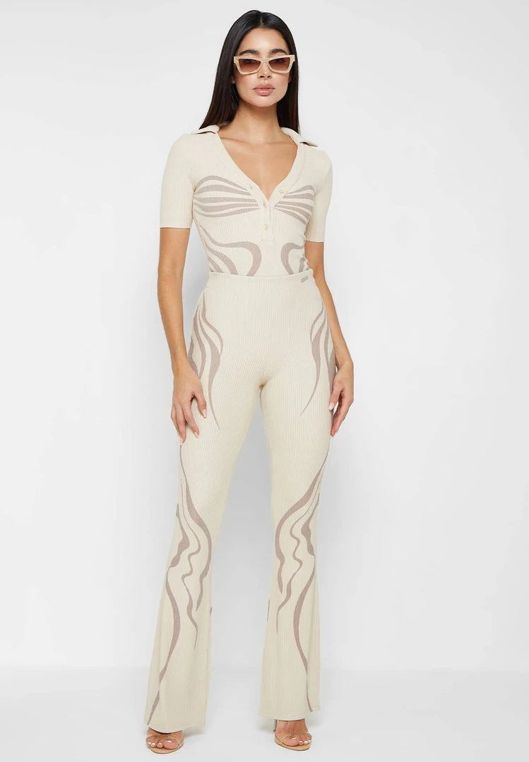 Woman Leggings Limited Edition Ribbed Fit & Flare Leggings - Beige