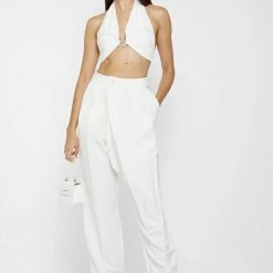Woman Trousers Fold Over Trousers - Off White