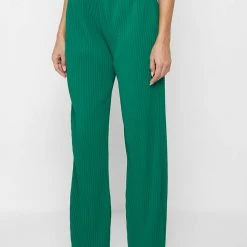 Woman Trousers Pleated Wide Leg Trousers - Green