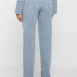 Woman Denim Textured Denim Mom Jeans - Blue