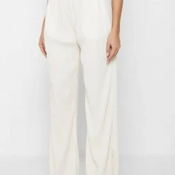 Woman Trousers Pleated Wide Leg Trousers - Cream