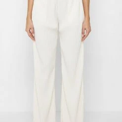 Woman Trousers Pleated Wide Leg Trousers - Cream