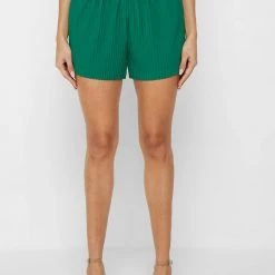 Woman Shorts Pleated High Waisted Shorts - Green