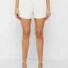 Woman Shorts Pleated High Waisted Shorts - Cream
