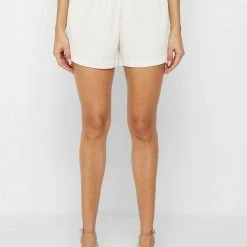 Woman Shorts Pleated High Waisted Shorts - Cream